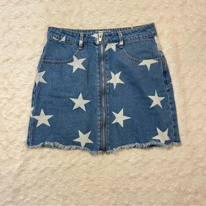 Altar’d State Zip Up Denim Skirt with Star Print